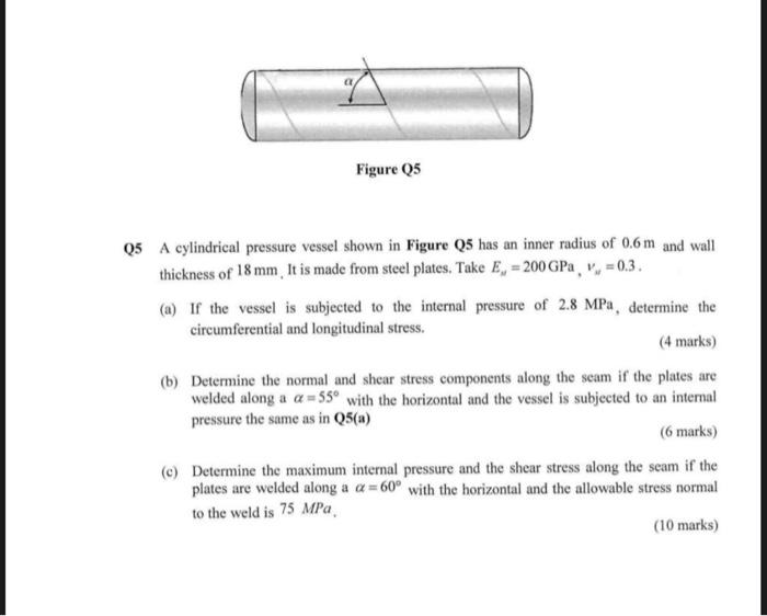 Solved Figure Q5 Q5 A cylindrical pressure vessel shown in | Chegg.com