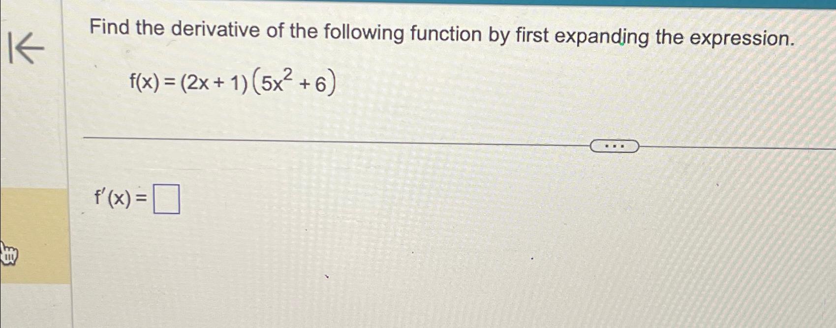 Solved Find the derivative of the following function by | Chegg.com
