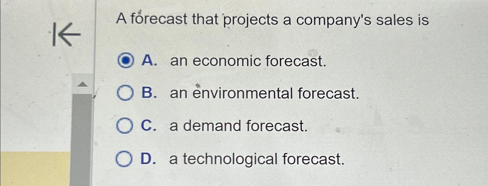 Solved A forrecast that projects a company's sales isA. ﻿an | Chegg.com