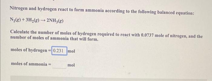 Solved Nitrogen And Hydrogen React To Form Ammonia According Chegg