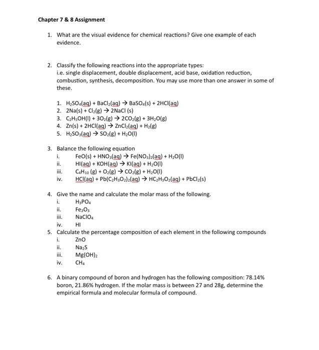 Solved 1. What Are The Visual Evidence For Chemical 