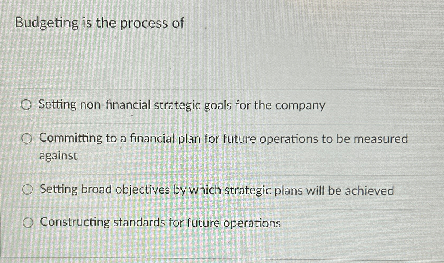 Solved Budgeting is the process ofSetting non-financial | Chegg.com