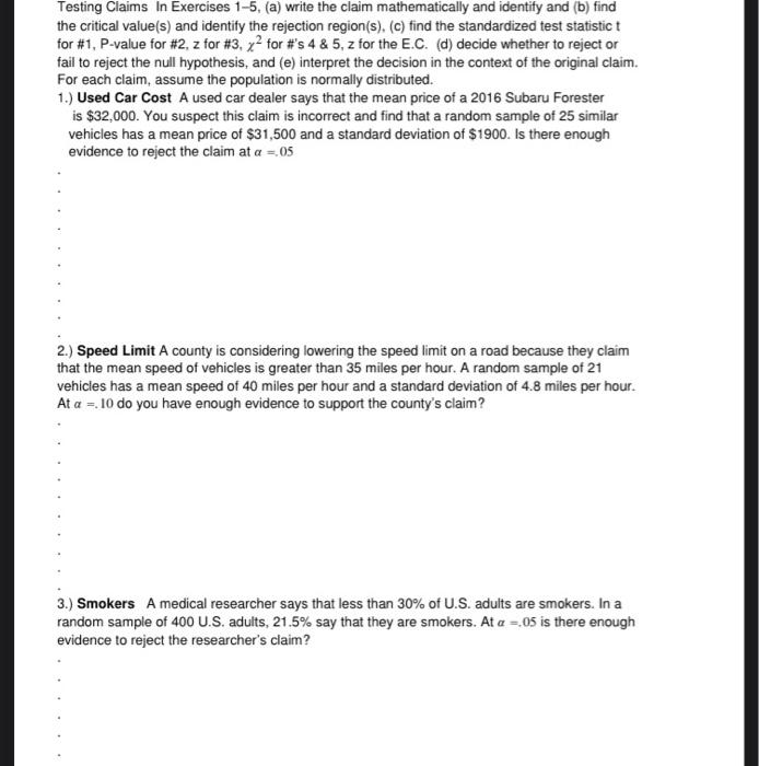 Solved Testing Claims In Exercises 1-5, (a) write the claim | Chegg.com