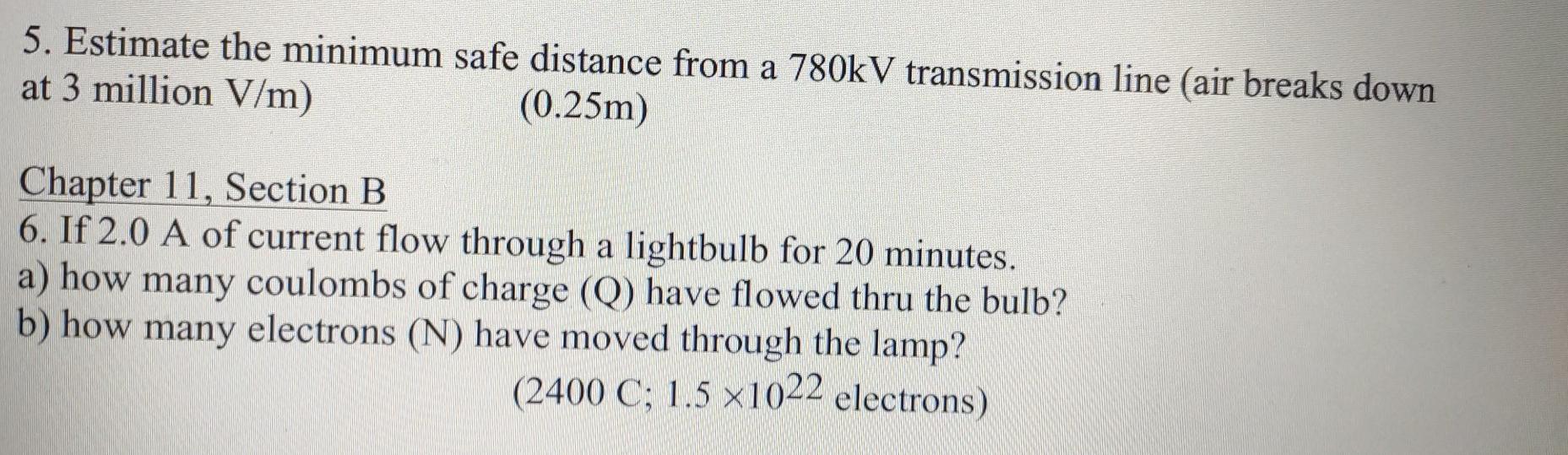 Solved 5. Estimate the minimum safe distance from a 780kV | Chegg.com