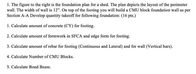 Solved 1. The figure to the right is the foundation plan for | Chegg.com