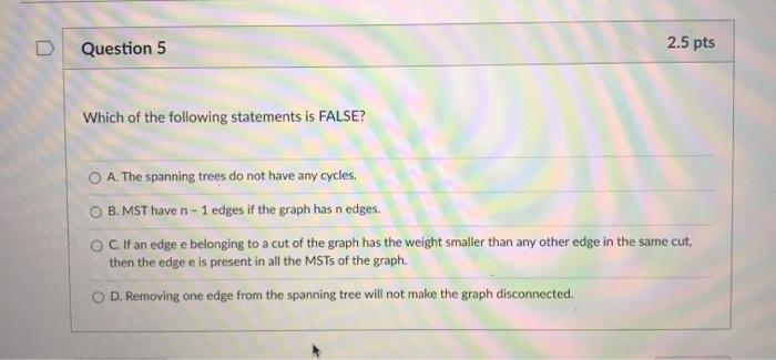 Solved Question 8 2.5 pts Consider the following graph G: 3 | Chegg.com