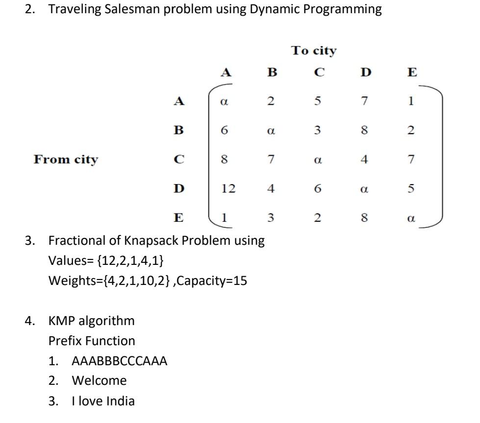 Solved 2. Traveling Salesman problem using Dynamic