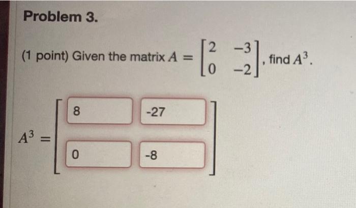 Solved Problem 3. 2 (1 point) Given the matrix A = [. -2] | Chegg.com