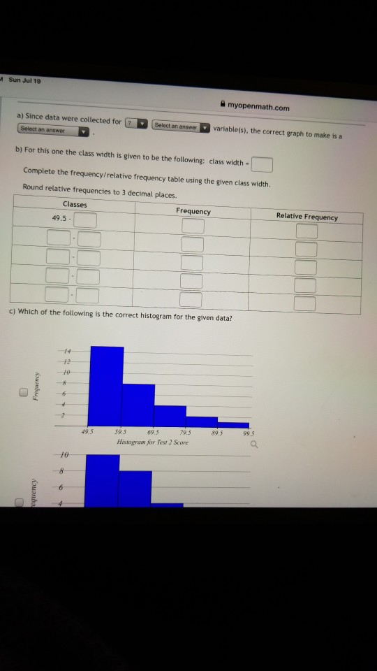 Solved M Sun Jul 19 myopenmath.com Students in a statistics | Chegg.com