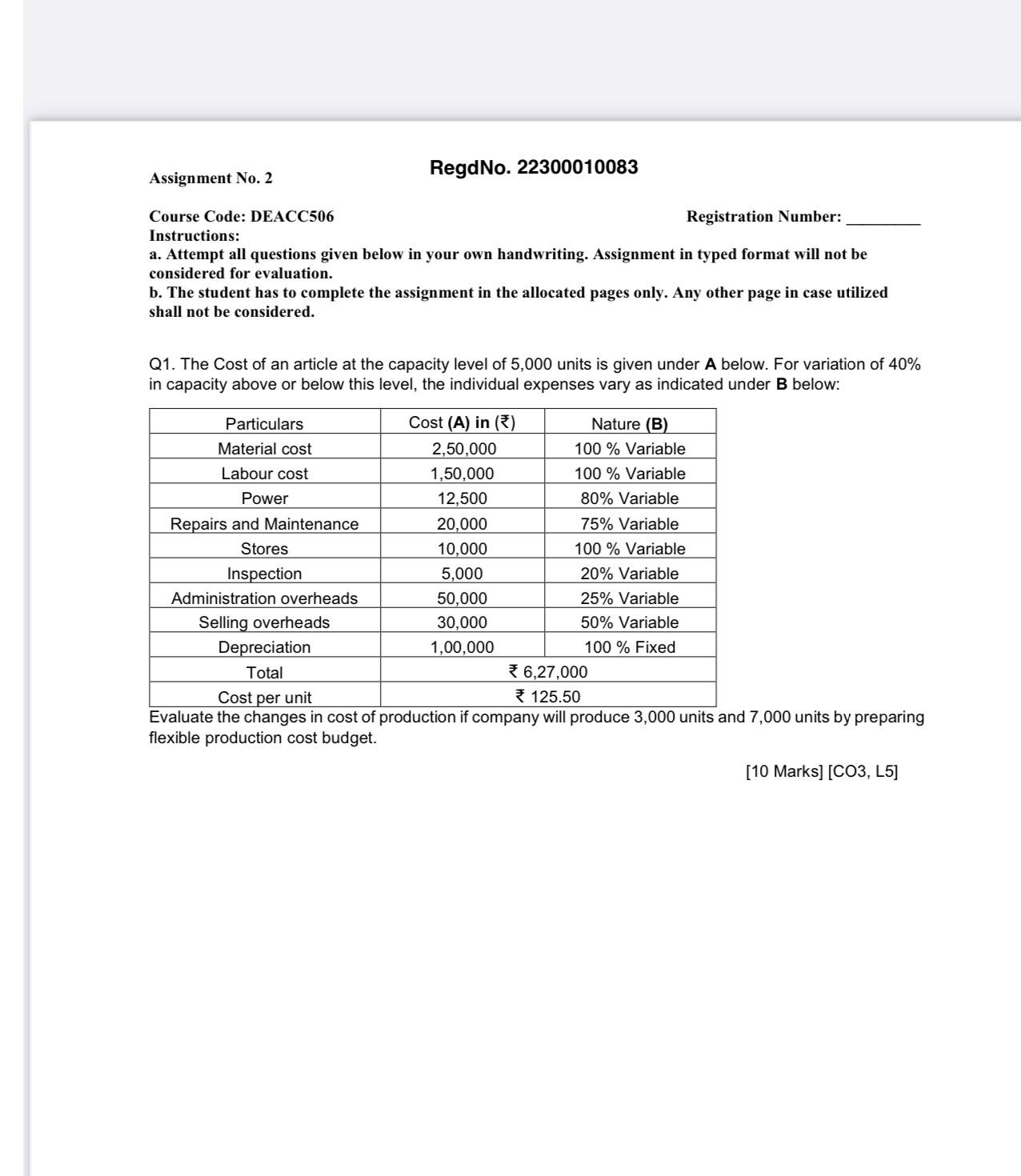 Solved Assignment No. 2RegdNo. 22300010083Course Code: | Chegg.com
