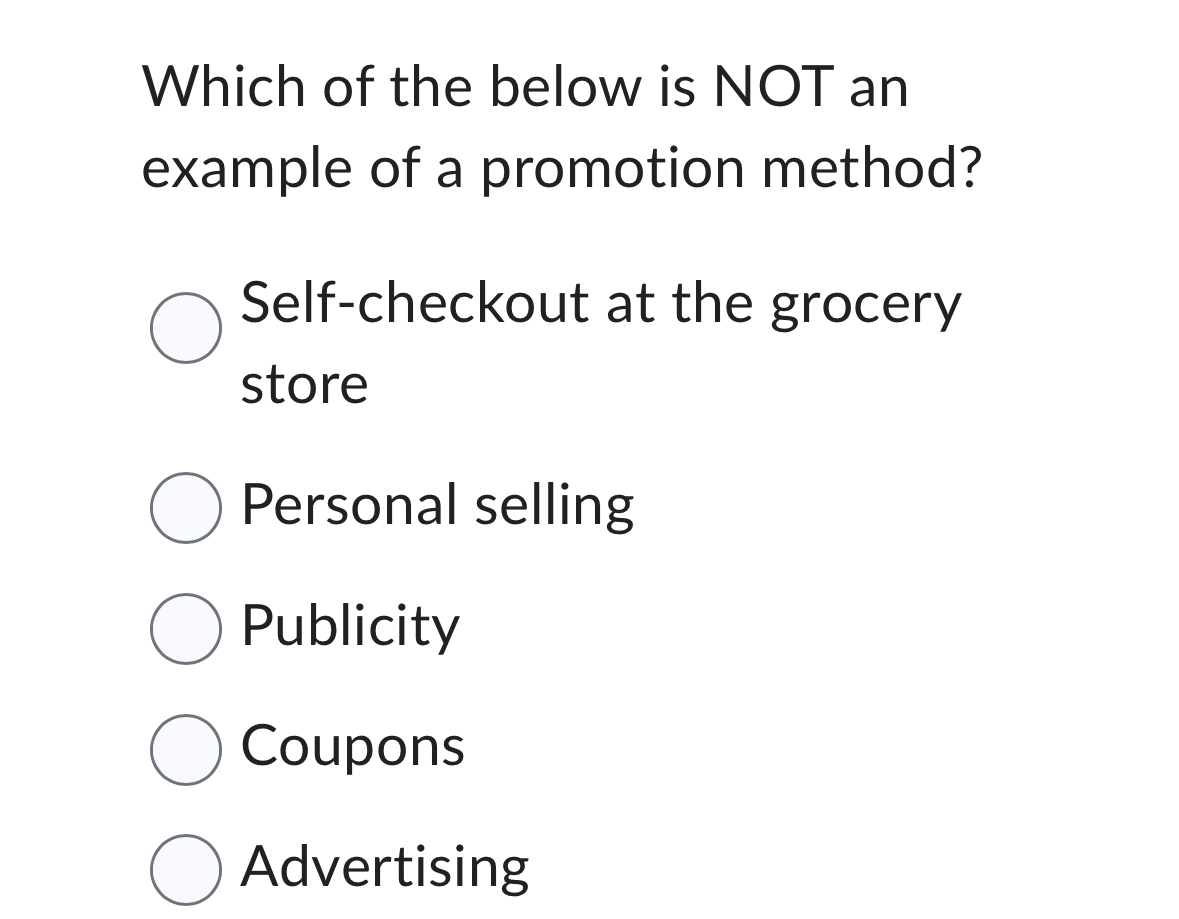 Solved Which of the below is NOT an example of a promotion | Chegg.com