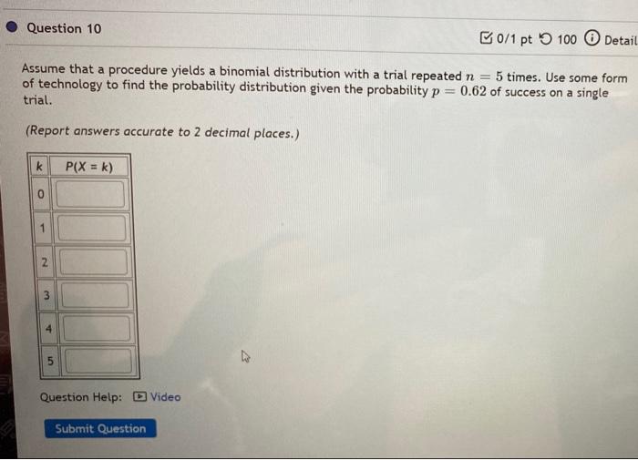 Solved Question 10 B0/1 pt 100 Detail Assume that a | Chegg.com
