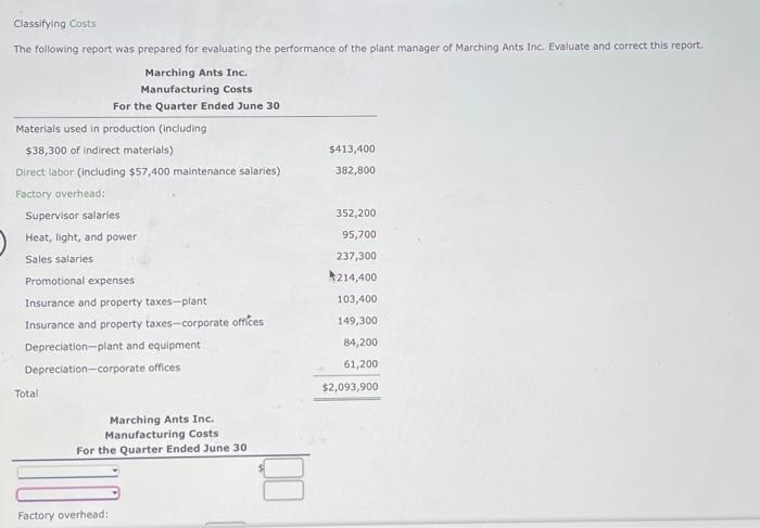 solved-classifying-costs-the-following-report-was-prepared-chegg