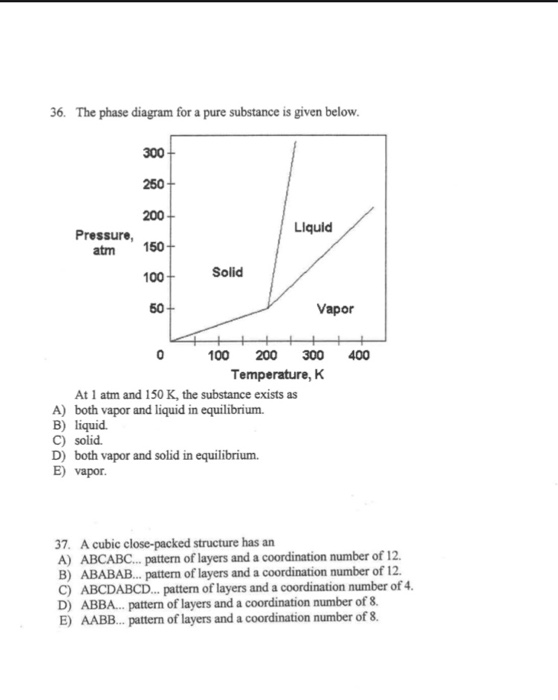 Solved 36. The phase diagram for a pure substance is given | Chegg.com