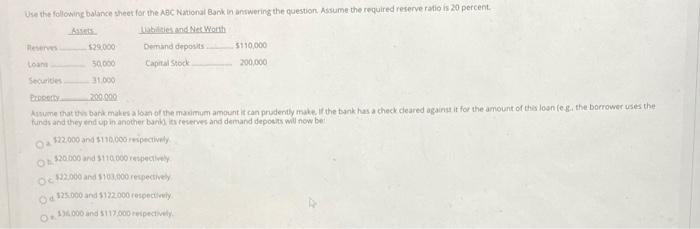 Solved Use The Following Balance Sheet For The Abc National 9868