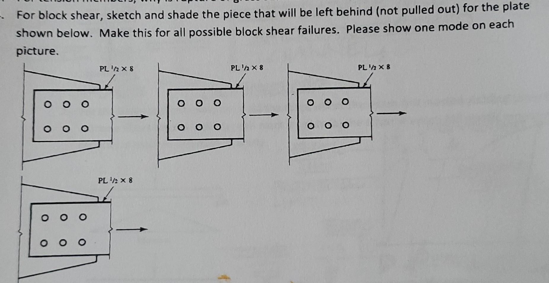 Solved For block shear, sketch and shade the piece that will | Chegg.com
