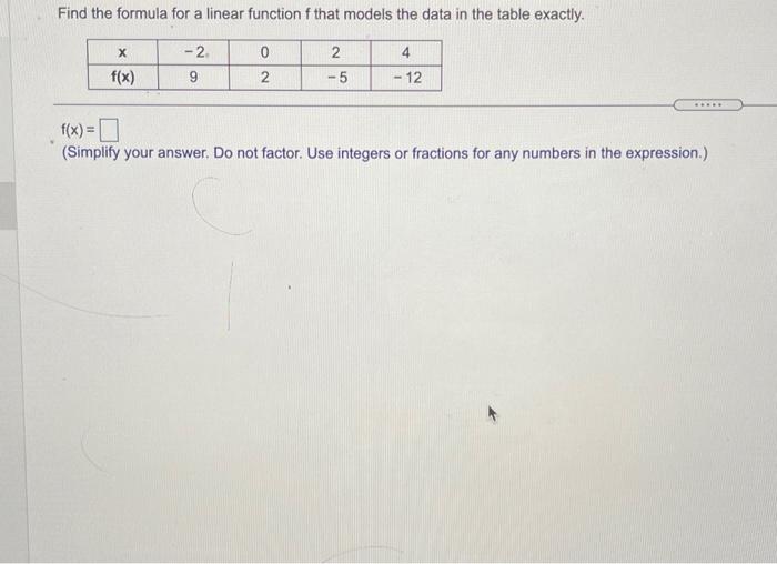 Solved Find the formula for a linear function f that models | Chegg.com