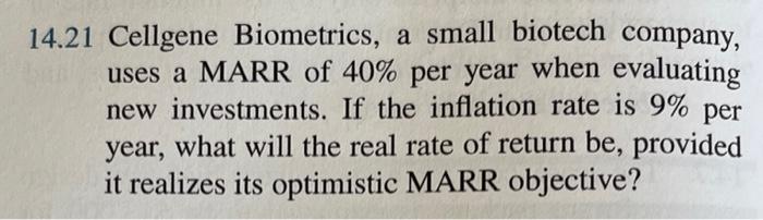 Solved 14.21 Cellgene Biometrics, A Small Biotech Company, | Chegg.com