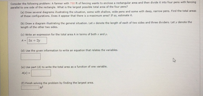 Solved Consider The Following Problem: A Farmer With 750 Ft | Chegg.com