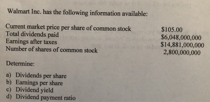 Solved Walmart Inc. Has The Following Information Available: | Chegg.com