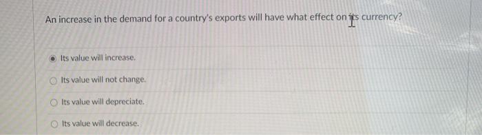 Solved An increase in the demand for a country's exports | Chegg.com