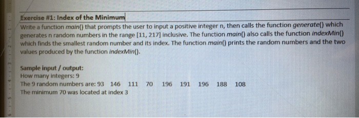 Solved Exercise #1: Index of the Minimum Write a function | Chegg.com