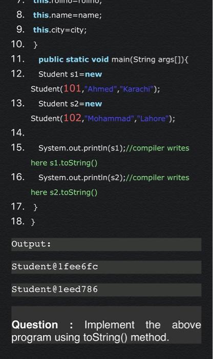 Solved Java toString() method If you want to represent any | Chegg.com