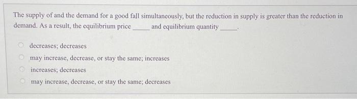 Solved The supply of and the demand for a good fall | Chegg.com