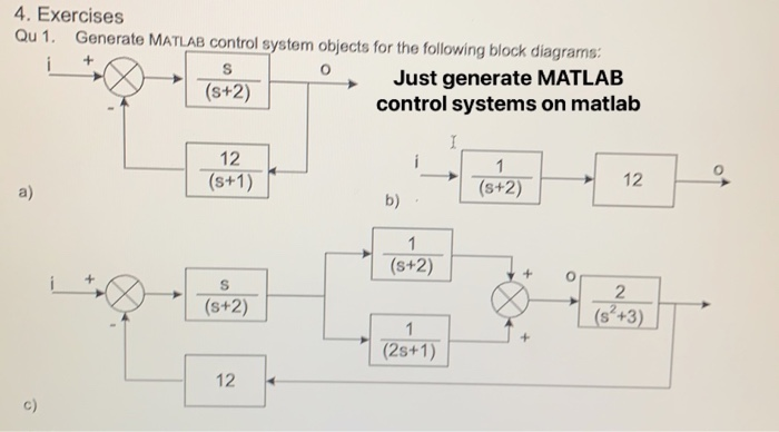Solved 4. Qu 1. Generate MATLAB control system objects for | Chegg.com