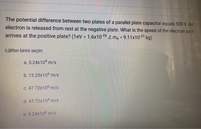 Solved The potential difference between two plates of a | Chegg.com