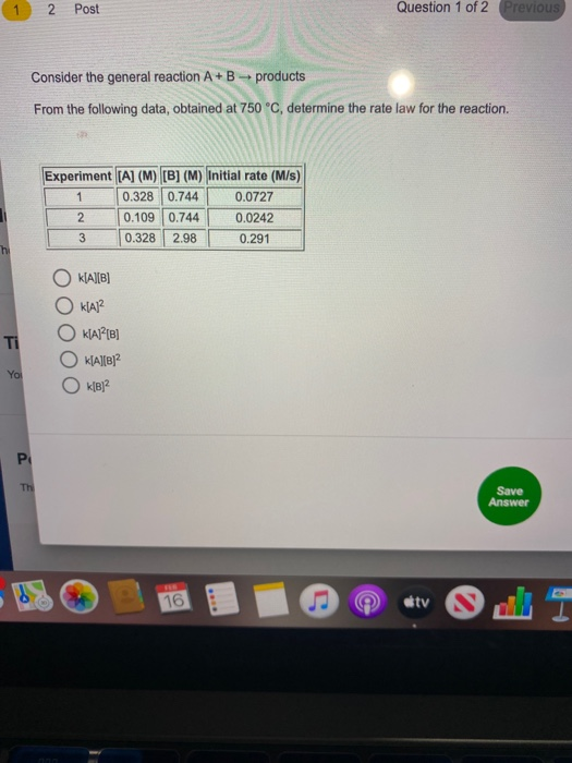 Solved 2 Post Question 1 of 2 Previous Consider the general | Chegg.com