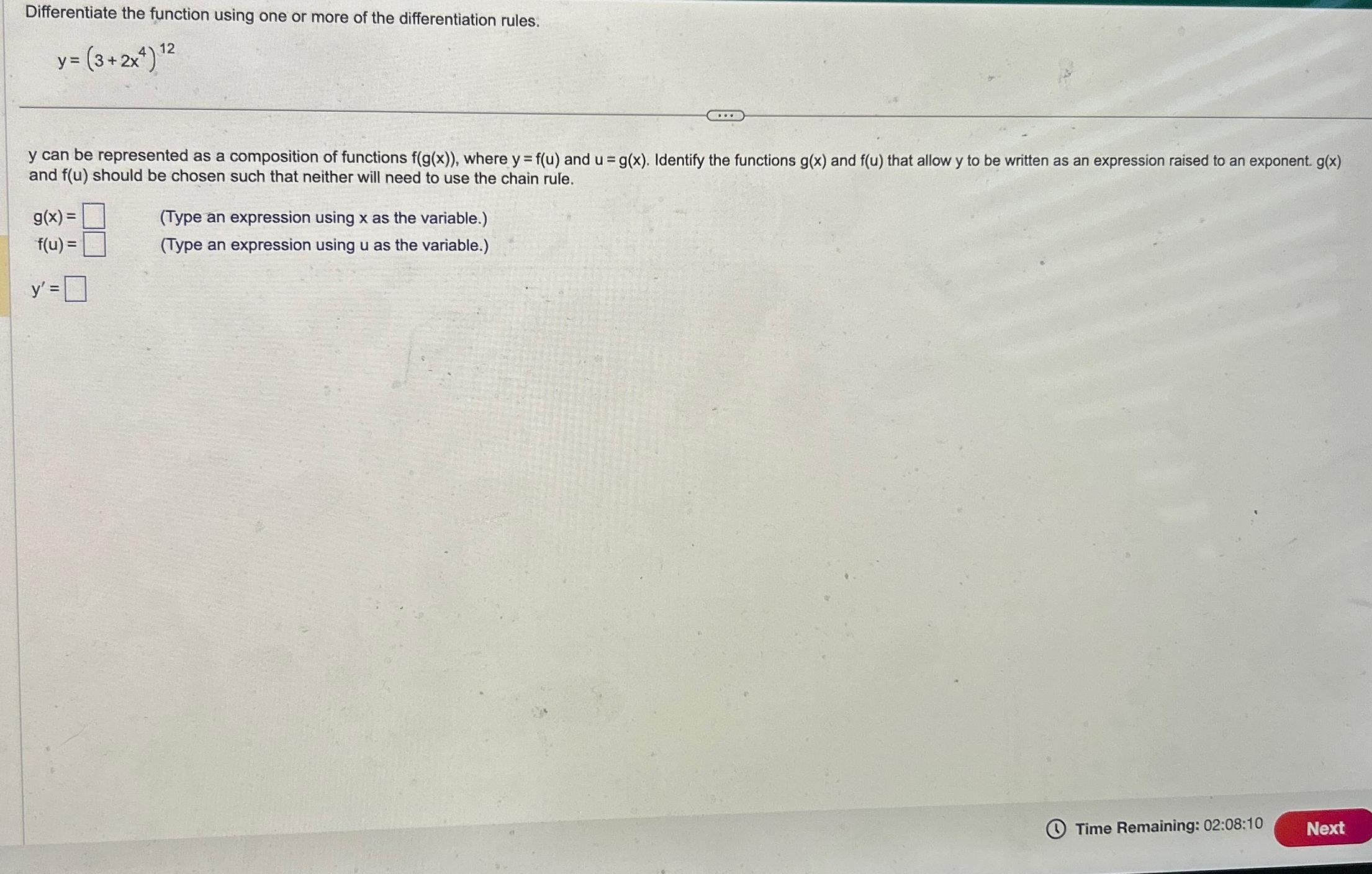 Solved Differentiate the function using one or more of the | Chegg.com