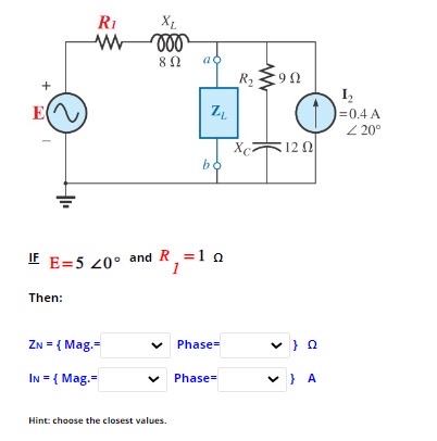 Solved IF E=5?0° ﻿and R1=1ΩThen:\table[[ ﻿Mag. =,Phase =,}Ω | Chegg.com