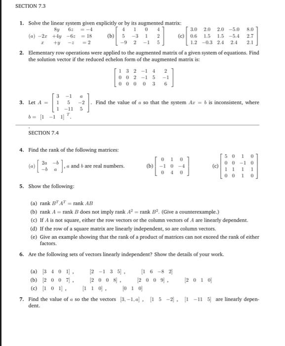 Solved 1. Solve the linear system given explicitly or by its | Chegg.com