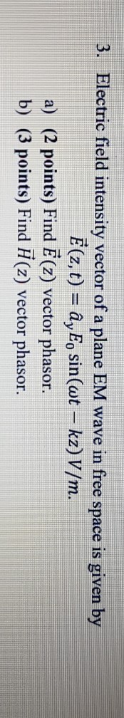 3 Electric Field Intensity Vector Of A Plane Em Wave Chegg Com