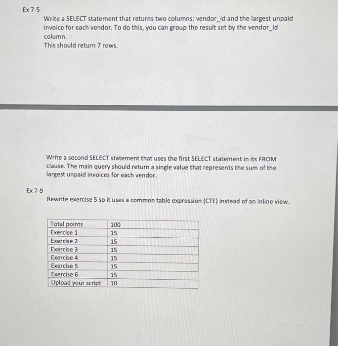 Solved Ex 7-5 Write a SELECT statement that returns two | Chegg.com