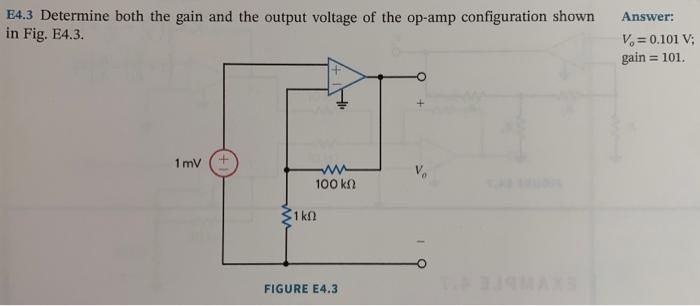 Solved E4.3 Determine both the gain and the output voltage | Chegg.com