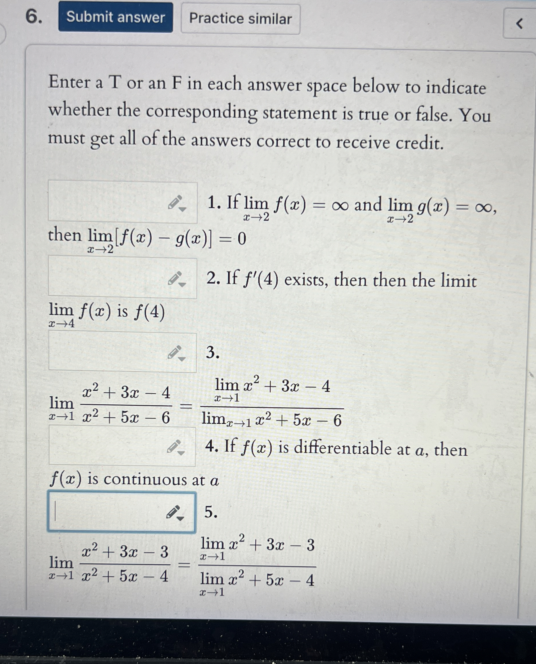Solved Enter a T or an F in each answer space below to | Chegg.com