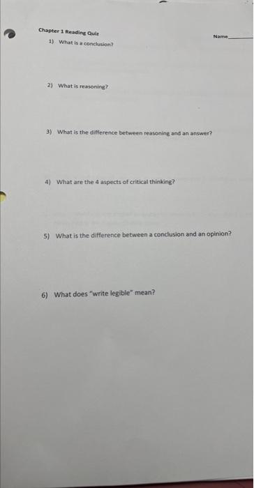 Solved Chapter 1 Readine Qule 1) What is a conclusion? Name | Chegg.com