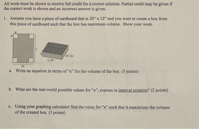 Solved All work must be shown to receive full credit for a | Chegg.com