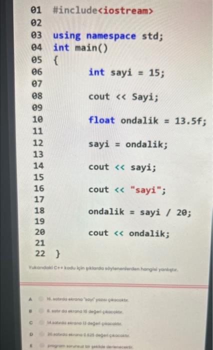 01 \#include〈iostream〉 02 03 using namespace std; 04 | Chegg.com