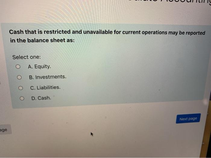 Solved What is a compensating balance? Select one O a.