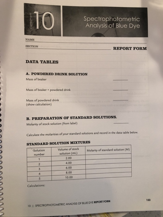 Experiment Spectrophotometric Analysis of Blue Dye