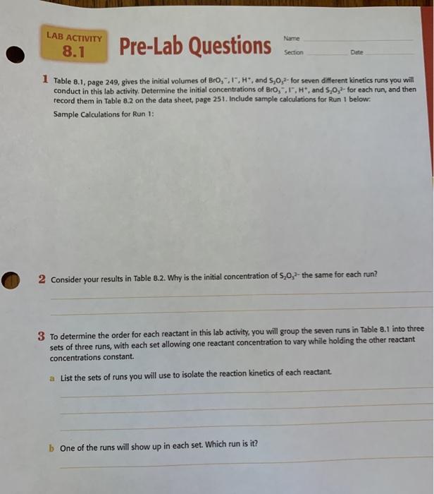 Name LAB ACTIVITY 8.1 Pre-Lab Questions Section Dete | Chegg.com