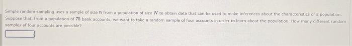 Solved Simple random sampling uses a sample of size from a | Chegg.com
