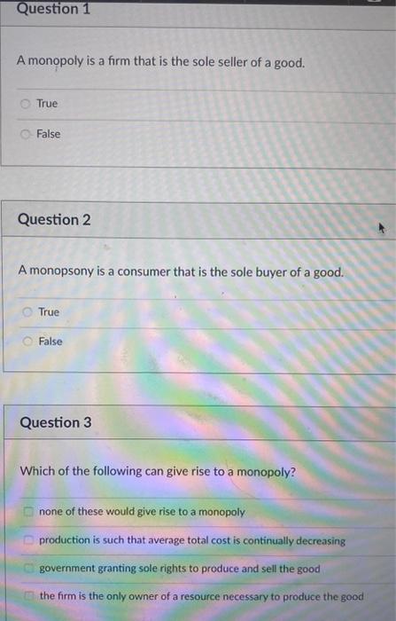 Solved A monopoly is a firm that is the sole seller of a | Chegg.com