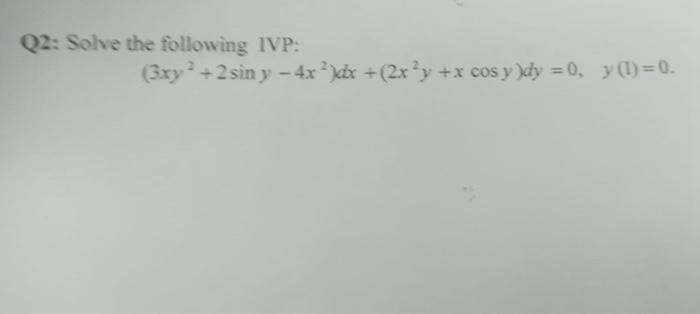 \( \left(3 x y^{2}+2 \sin y-4 x^{2}\right) d x+\left(2 x^{2} y+x \cos y\right) d y=0, \quad y(1)=0 \)