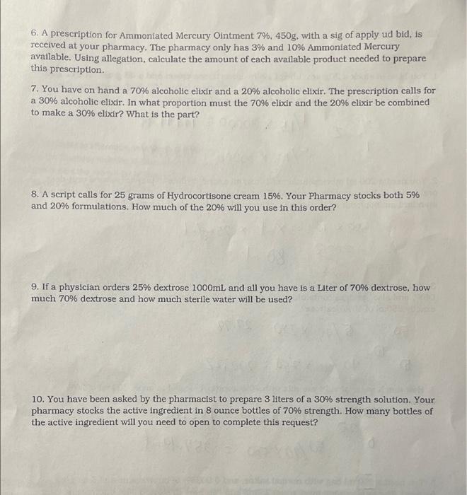 Solved 6. A prescription for Ammoniated Mercury Ointment 7%, | Chegg.com
