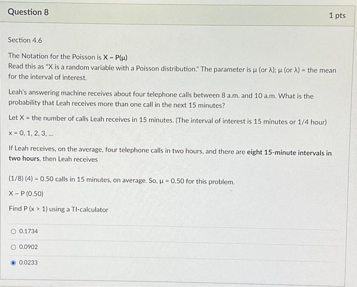 Solved Question 8 Section 4.6 The Notation for the Poisson | Chegg.com