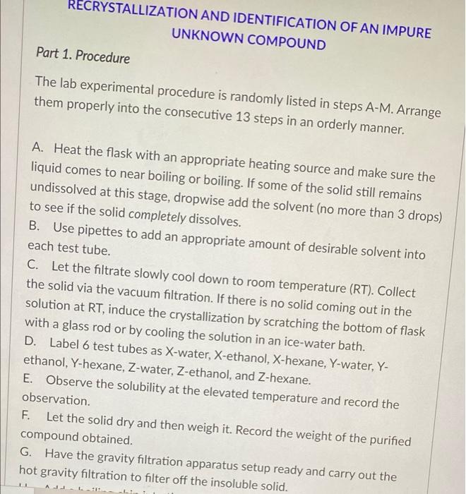 Solved RECRYSTALLIZATION AND IDENTIFICATION OF AN IMPURE | Chegg.com